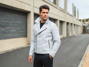 White Python Snakeskin Biker Jacket – Genuine Exotic Leather Luxury Outerwear