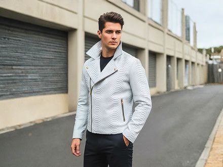 White Python Snakeskin Biker Jacket – Genuine Exotic Leather Luxury Outerwear