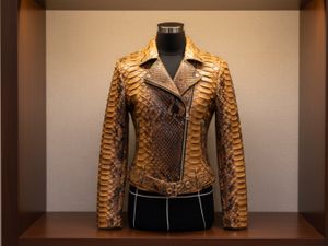 Luxury Genuine Python Snakeskin Leather Jacket – Golden Brown Biker Style