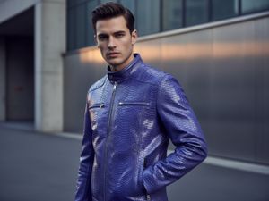Men’s Royal Blue Genuine Python Leather Jacket – Luxury Zip-Up Biker Style
