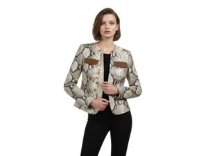 Women’s Genuine Python Snakeskin Jacket – Exotic Leather Fashion Blazer with Brown Pocket Accents