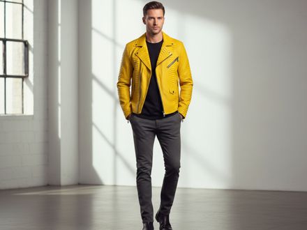 Men’s Genuine Yellow Python Leather Biker Jacket