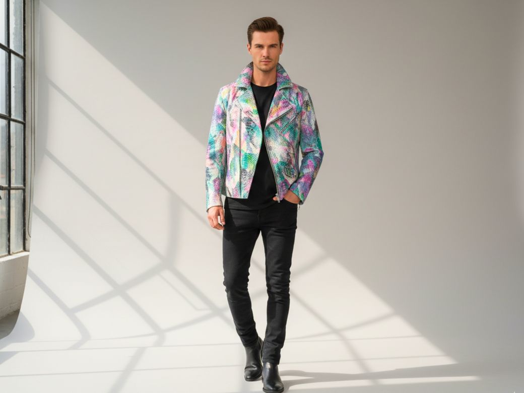 Men’s Iridescent Snakeskin Leather Jacket – Limited Edition