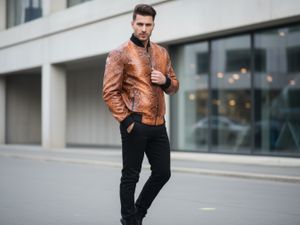  Genuine Cognac Python Skin Bomber - Premium Designer Jacket