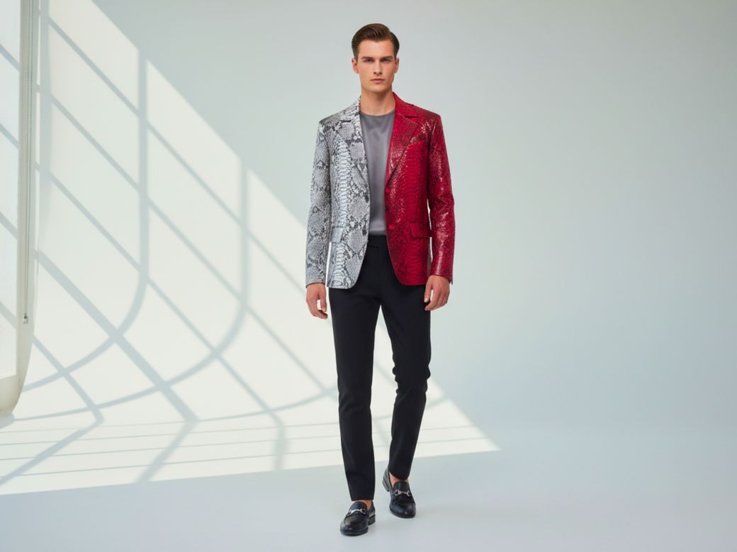 Two-Tone Snakeskin Leather Blazer