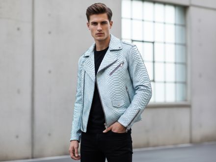 Genuine Python Leather Jacket – Luxury White Snakeskin Biker Style