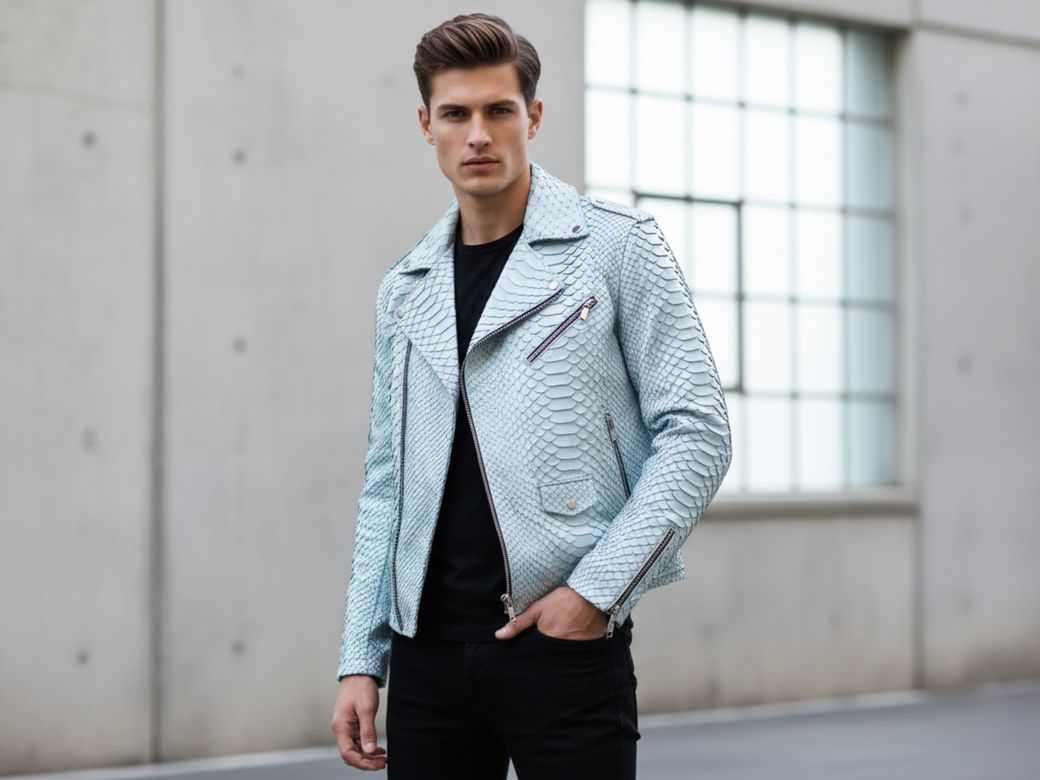 Genuine Python Leather Jacket – Luxury White Snakeskin Biker Style