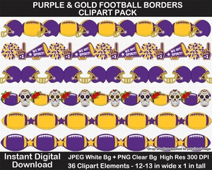 Purple and Gold Football Borders Clipart Pack - Printable, Scrapbook Border, Page Border, Bulletin