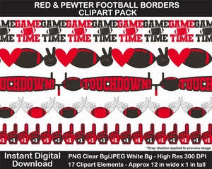 Red and Pewter Football Borders Clipart Pack - Scrapbook Border, Page Border, Bulletin Border	