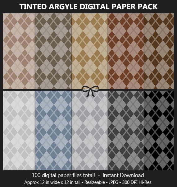 Tinted Argyle Pattern Digital Paper Pack - 100 Colors, Fabric Cloth Pattern, Scrapbook Background