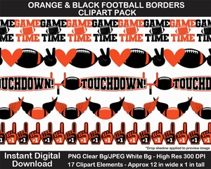 Orange and Black Football Borders Clipart - Printable, Scrapbook Border, Page Border, Bulletin	