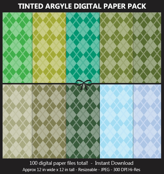 Tinted Argyle Pattern Digital Paper Pack - 100 Colors, Fabric Cloth Pattern, Scrapbook Background
