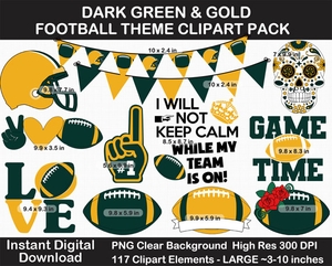 Dark Green and Gold Football Theme Clip Art - Helmet, Logo, Label, Pennant Banner, Birthday