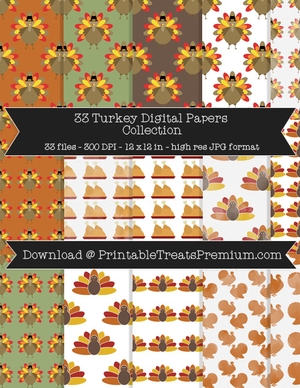 Turkey Digital Paper Pack - Thanksgiving, Fall, Silhouette, School, Scrapbook, CUOK