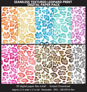 Textured Leopard Print Pattern Digital Papers - Seamless, Animal Print, Watercolor, 99 Colors