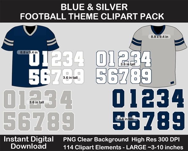 Blue and Silver Football Theme Clip Art - Helmet, Logo, Label, Pennant Banner, Birthday