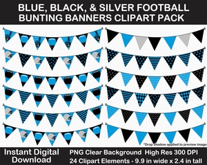 Blue, Black, Silver Football Bunting Banners Clipart - Helmet, Foam Finger, Cheer, Pennant, Print	