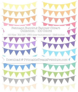 Pennant Bunting Banner Clipart - 100 Colors, Printable, Birthday, Border, Triangle Flag, Baby Shower