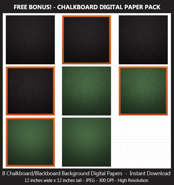 Red Chalk Bunting Banner Clipart - Bonus Free Chalkboard Papers - Wedding, Baby Shower, Birthday	
