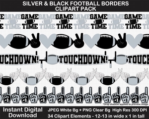 Silver and Black Football Borders Clipart - Printable, Scrapbook Border, Page Border, Bulletin