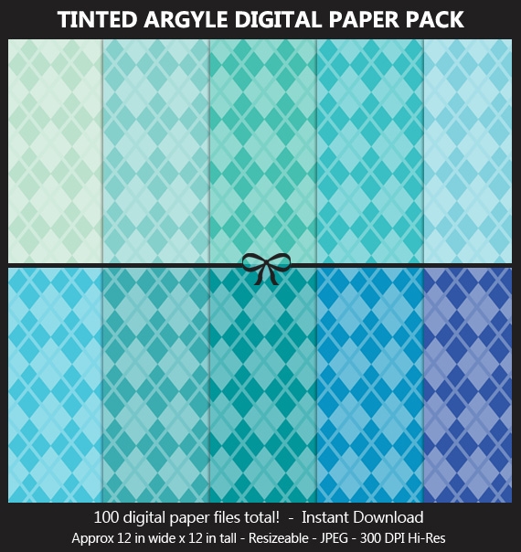 Tinted Argyle Pattern Digital Paper Pack - 100 Colors, Fabric Cloth Pattern, Scrapbook Background