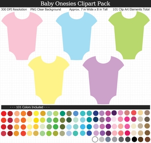 Giant Baby Onesie Clipart - 100 Colors, Baby Shower, Decoration, Printable, Baby Clothes, Pastel	