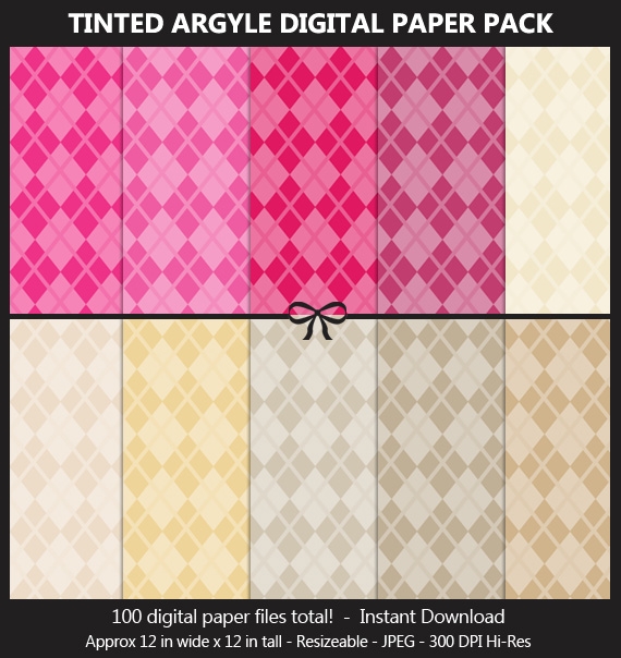 Tinted Argyle Pattern Digital Paper Pack - 100 Colors, Fabric Cloth Pattern, Scrapbook Background