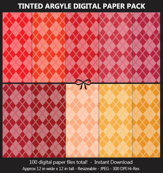 Tinted Argyle Pattern Digital Paper Pack - 100 Colors, Fabric Cloth Pattern, Scrapbook Background