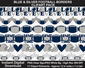 Blue and Silver Football Borders Clipart Pack - Scrapbook Border, Page Border, Bulletin Border