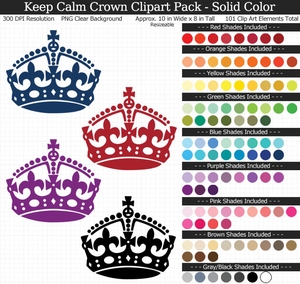 Keep Calm Crown Clipart - 100 Colors, Printable, Sign, Queen, King, Royal, Royalty, England, Large	