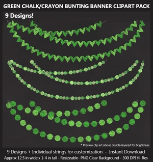 Green Chalk Bunting Banner Clipart - Bonus Free Chalkboard Papers - St. Patrick&#x27;s Day, Baby Shower