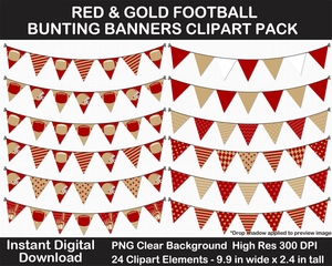 Red and Gold Football Bunting Banners Clipart - Helmet, Foam Finger, Cheer, Pennant, Print	