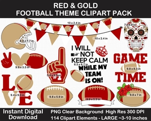 Red and Gold Football Theme Clip Art - Helmet, Logo, Label, Pennant Banner, Birthday, Superbowl