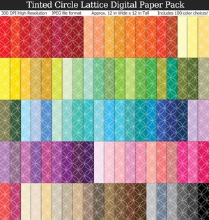 Tinted Circle Lattice Digital Paper Pack - 100 Colors, Scrapbook Background, Wrapping Paper	