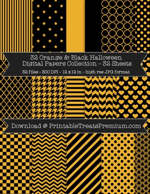 32 Orange and Black Halloween Digital Paper Pack - Polka Dot, Chevron, Stars, Grunge, Scrapbook