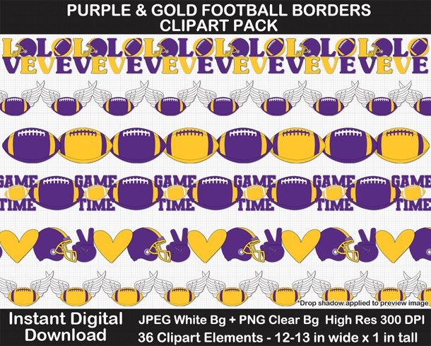 Purple and Gold Football Borders Clipart Pack - Printable, Scrapbook Border, Page Border, Bulletin