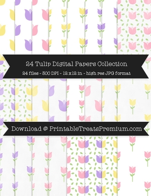 24 Tulip Digital Paper Pack - Flowers, Commercial Use, Watercolor, Mother&#x27;s Day, Mom, Spring, Pink	