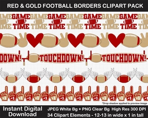 Red, Gold, and White Football Borders Clipart Pack - Scrapbook Border, Page Border, Bulletin Border	