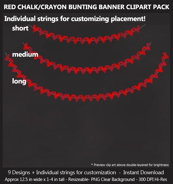 Red Chalk Bunting Banner Clipart - Bonus Free Chalkboard Papers - Wedding, Baby Shower, Birthday	