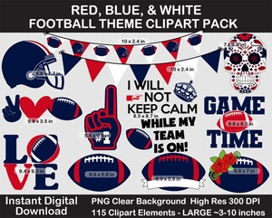 Red, Blue, White Football Theme Clip Art - Helmet, Logo, Label, Pennant Banner, Birthday, Superbowl