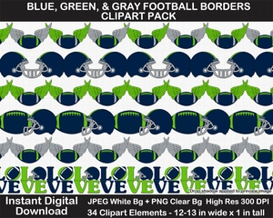 Blue, Green, Gray Football Borders Clipart Pack - Printable, Scrapbook Border, Page Border, Bulletin