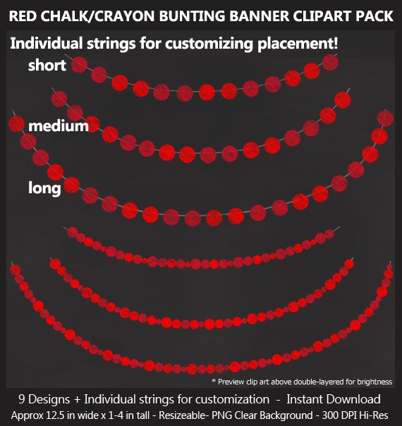 Red Chalk Bunting Banner Clipart - Bonus Free Chalkboard Papers - Wedding, Baby Shower, Birthday	
