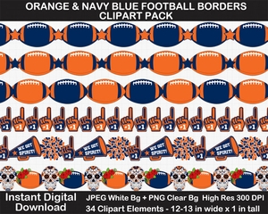 Orange and Navy Blue Football Borders Clipart - Printable, Scrapbook Border, Page Border, Bulletin