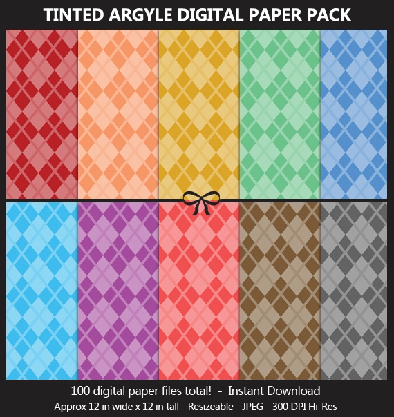 Tinted Argyle Pattern Digital Paper Pack - 100 Colors, Fabric Cloth Pattern, Scrapbook Background