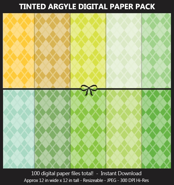 Tinted Argyle Pattern Digital Paper Pack - 100 Colors, Fabric Cloth Pattern, Scrapbook Background