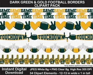 Dark Green and Gold Football Borders Clipart Pack - Printable, Scrapbook Border, Page Border