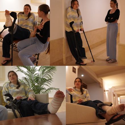 Sprained ankle · crutching with Lorena · flip flops by Viola