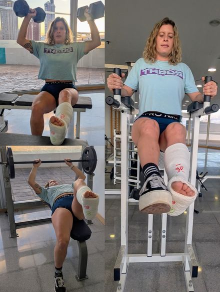 Plaster SLC gym training, hopping and crutching by Olotte