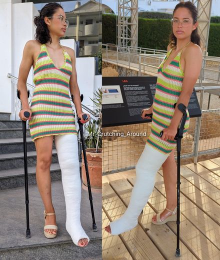 LLC museum visit and street crutching by Velma