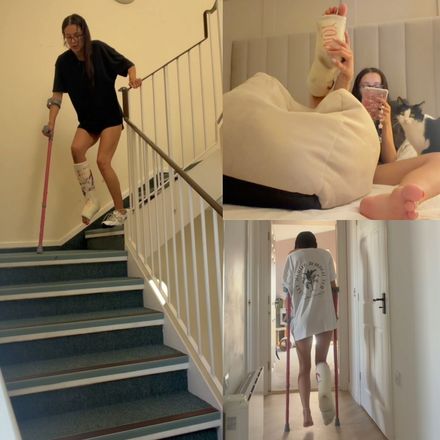 Real injury SLC · stairs · pain · indoor crutching · socks · talking by Adele